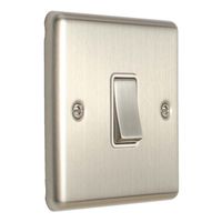 Show details for  20A 1 Gang DP Switch - Satin Stainless/White
