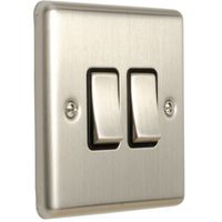 Show details for  10A 2 Way Switch, 2 Gang, Stainless Steel, Black Trim, Enhance Range