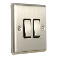 Show details for  10A 2 Gang 2 Way Switch - Satin Stainless/Black