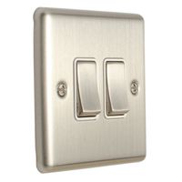 Show details for  10A 2 Way Switch, 2 Gang, Stainless Steel, White Trim, Enhance Range