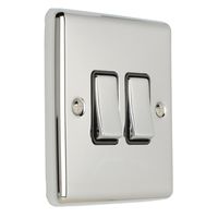 Show details for  10A 2 Gang 2 Way Switch - Polished Stainless/Black