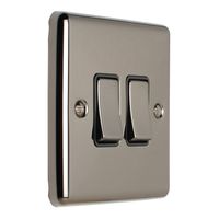 Show details for  10A 2 Gang 2 Way Switch - Black Nickel/Black