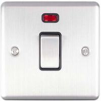 Show details for  20A Double Pole Switch with Neon, 1 Gang, Stainless Steel, Black Trim, Enhance Range