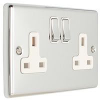 Show details for  13A 2 Gang DP Switched Socket - Polished Chrome/White