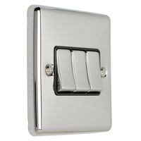 Show details for  10A 3 Gang 2 Way Switch - Polished Chrome/Black