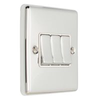 Show details for  10A 3 Gang 2 Way Switch - Polished Chrome/White