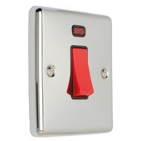 Show details for  45A Double Pole Switch with Neon, 1 Gang, Polished Chrome, Black Trim, Enhance Range