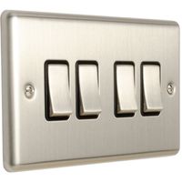 Show details for  10A 2 Way Switch, 4 Gang, Stainless Steel, Black Trim, Enhance Range