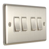 Show details for  10A 4 Gang 2 Way Switch - Satin Stainless/White