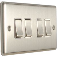 Show details for  10A 2 Way Switch, 4 Gang, Stainless Steel, White Trim, Enhance Range