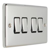 Show details for  10A 4 Gang 2 Way Switch - Polished Chrome/Black