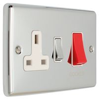 Show details for  45A Double Pole Switch with Socket, 2 Gang, Polished Chrome, White Trim, Enhance Range