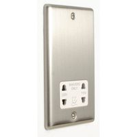 Show details for  2 Gang Dual Voltage Shaver Socket - Satin Stainless/White