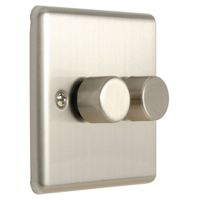 Show details for  2 Gang 2 Way 400W & LED Dimmer Switch - Satin Stainless
