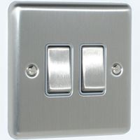 Show details for  10A 2 Way Switch, 2 Gang, Stainless Steel, Grey Trim, Enhance Range
