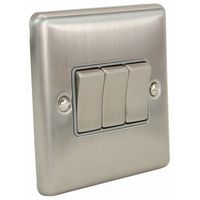 Show details for  10A 3 Gang 2 Way Switch - Satin Stainless Steel/Grey