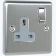 Show details for  13A Double Pole Switched Socket, 1 Gang, Satin Stainless, Grey Trim, Enhance Range