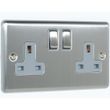 Show details for  13A Double Pole Switched Socket, 2 Gang, Satin Stainless, Grey Trim, Enhance Range