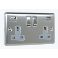 Show details for  13A 2 Gang Switched Socket and USB - Satin Stainless Steel