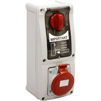 Show details for  32A Switched Interlocked Socket with RCD, 415V, 3P+N+E, IP44, Red