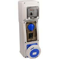Show details for  63A Switched Interlocked Socket with RCD, 240V, 2P+E, IP67, Blue