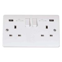 Show details for  13A Switched Socket Outlet with Twin USB Outlets, 2 Gang, White