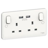 Show details for  13A Switched Socket with USB Outlet, 2 Gang, White, Lisse Range