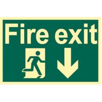 Show details for  Fire Exit - Running Man Arrow Down Label, PHO, 300mm x 200mm