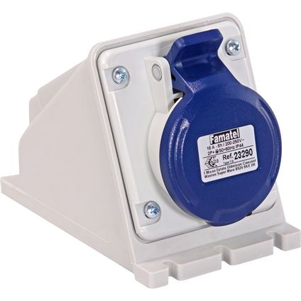 23290Y Famatel 16A Industrial Surface Socket, 240V, 2P+E, IP44, Blue ...