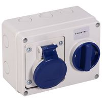 Show details for  16A Horizontal Switched Interlocked Socket, 240V, 2P+E, IP44, Blue