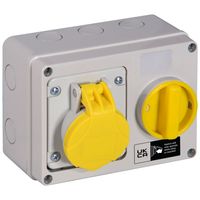 Show details for  16A Horizontal Switched Interlocked Socket, 110V, 2P+E, IP44, Yellow