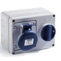 Show details for  32A Horizontal Switched Interlocked Socket, 240V, 2P+E, IP44, Blue