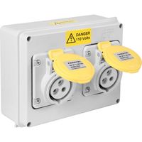 Show details for  16A Industrial Twin Surface Socket, 110V, 2P+E, IP44, Yellow