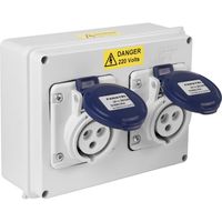 Show details for  16A Industrial Twin Surface Socket, 240V, 2P+E, IP44, Blue