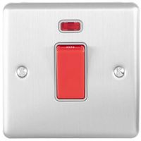 Show details for  45A Double Pole Cooker Switch with Neon, 2 Gang, Stainless Steel, Grey Trim, Enhance Range