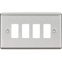 Show details for  Rounded Edge Grid Faceplate, 4 Gang, Brushed Chrome