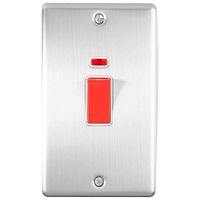 Show details for  45A Double Pole Cooker Switch, 2 Gang, Stainless Steel, White Trim, Enhance Range