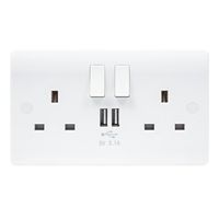 Show details for  13A Socket Outlet with USB Outlets, 2 Pole, 2 Gang, White