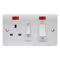 Show details for 45A Double Pole Cooker Control Unit and 13A Socket with Neon, 2 Gang, White, Median Range
