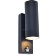 Show details for  Up & Down PIR Wall Light, GU10 (Lamp Not Included), Graphite, IP44, Rado Range