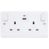 Show details for  13A Switched Safety Shutter Socket with USB Outlets, 2 Gang, White, Mode Range