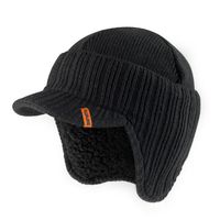 Show details for  Peaked Knitted Beanie Hat, Black, One Size