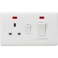 Show details for 45A Double Pole Switch and 13A Switched Socket with Neon, 2 Gang, White, Curved Edge Range