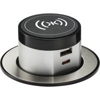 Show details for  Wireless Desktop Charger with Pop-Up Dual USB Charger, Brushed Chrome