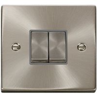 Show details for  10AX 2 Way Plate Switch, 2 Gang, Satin Chrome, Grey Trim, Deco Range