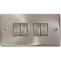 Show details for  10AX 2 Way Plate Switch, 4 Gang, Satin Chrome, Grey Trim, Deco Range