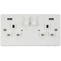 Show details for  13A Switched Socket Outlet with USB Outlets Insert, 2 Gang, White, White Trim, Definity Range