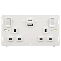 Show details for  13A Switched Safety Shutter Socket Outlet with USB Outlets Insert, 2 Gang, White, White Trim, Definity Range