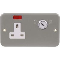 Show details for  Metal Clad 13A Double Pole Key Switched Socket with Neon, 1 Gang, Grey, White Trim, Essentials Range