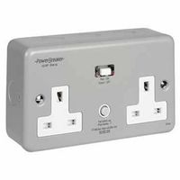 Show details for  Metal Clad 13A RCD Unswitched Socket, 2 Gang, Grey, White Insert, Type A, 30mA